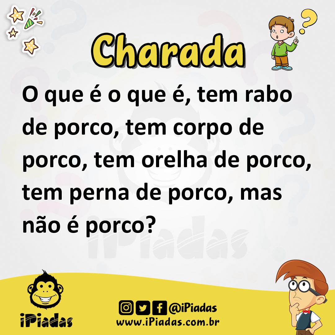 Ilustração de O que é o que é, tem rabo de porco, tem corpo de porco, tem orelha de porco, tem perna de porco, mas não é porco? no iPiadas