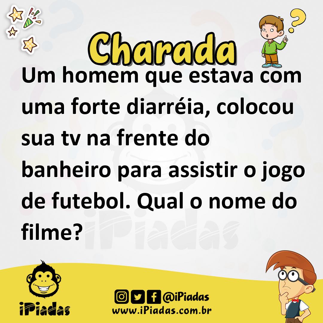 Ilustração de Um homem que estava com uma forte diarréia, colocou sua tv na frente do banheiro para assistir o jogo de futebol. Qual o nome do filme? no iPiadas