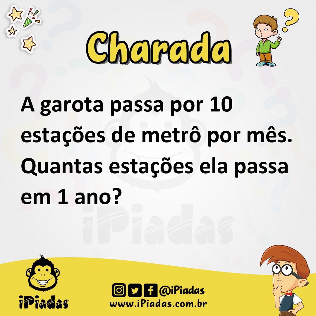 Ilustração de A garota passa por 10 estações de metrô por mês. Quantas estações ela passa em 1 ano? no iPiadas