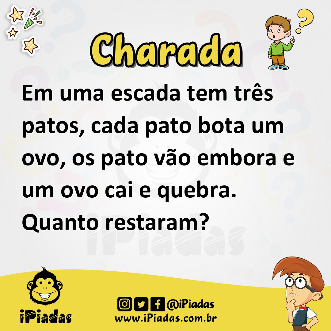Ilustração de Em uma escada tem três patos, cada pato bota um ovo, os pato vão embora e um ovo cai e quebra. Quanto restaram? no iPiadas
