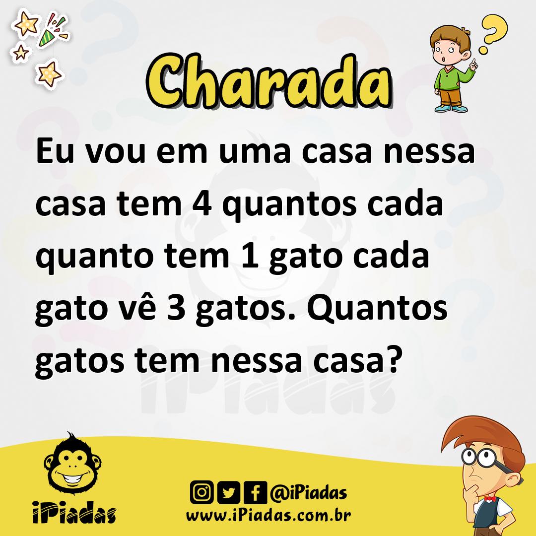 Ilustração de Eu vou em uma casa nessa casa tem 4 quantos cada quanto tem 1 gato cada gato vê 3 gatos. Quantos gatos tem nessa casa? no iPiadas