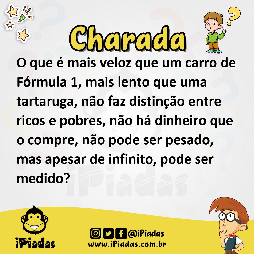 Ilustração de O que é mais veloz que um carro de Fórmula 1, mais lento que uma tartaruga, não faz distinção entre ricos e pobres, não há dinheiro que o compre, não pode ser pesado, mas apesar de infinito, pode ser medido? no iPiadas