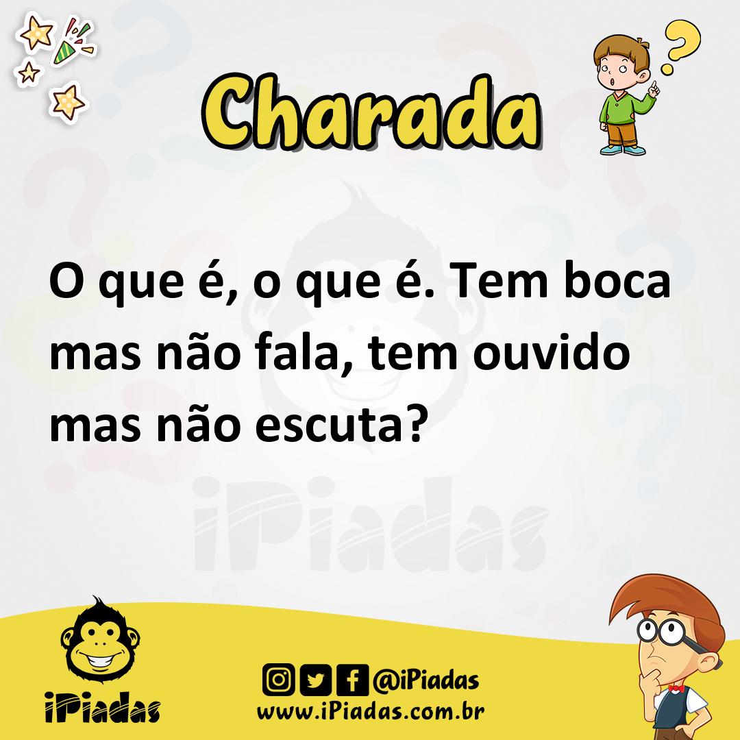 Ilustração de O que é, o que é. Tem boca mas não fala, tem ouvido mas não escuta? no iPiadas