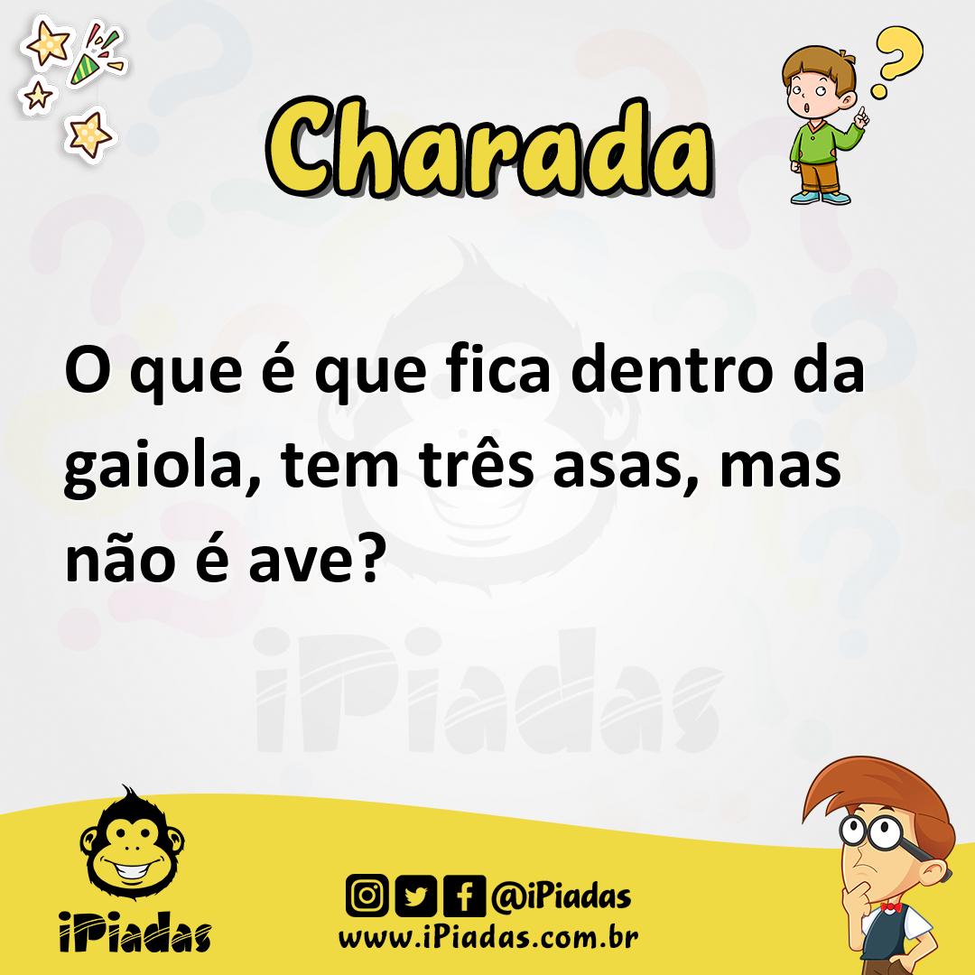 Ilustração de O que é que fica dentro da gaiola, tem três asas, mas não é ave? no iPiadas