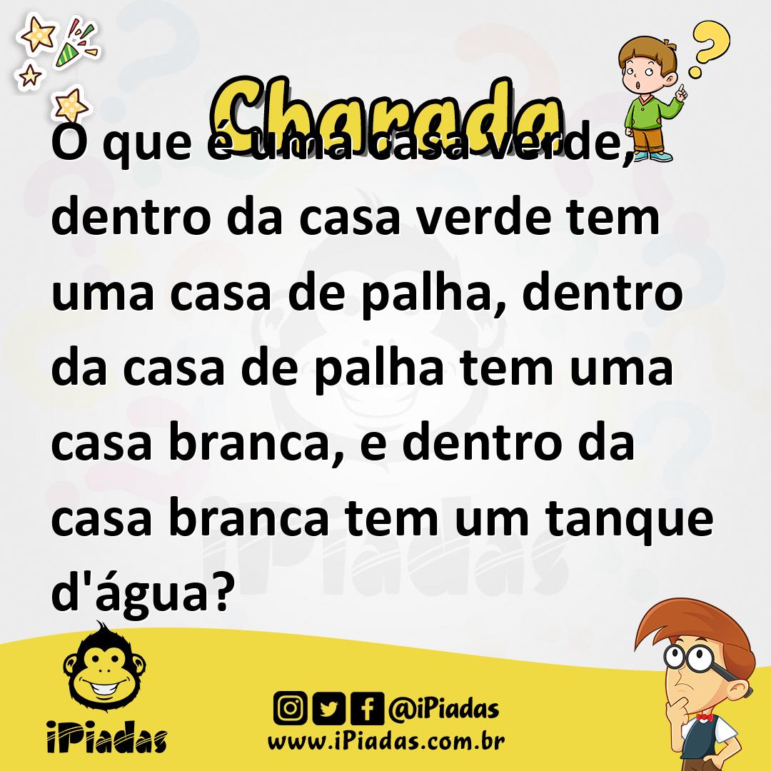 Ilustração de O que é uma casa verde, dentro da casa verde tem uma casa de palha, dentro da casa de palha tem uma casa branca, e dentro da casa branca tem um tanque d'água? no iPiadas
