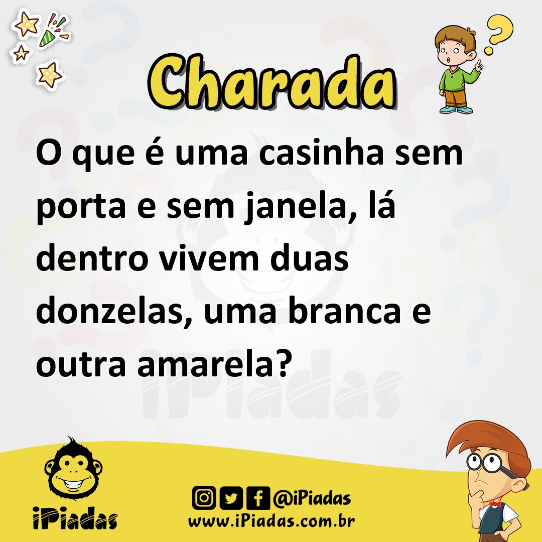 Ilustração de O que é uma casinha sem porta e sem janela, lá dentro vivem duas donzelas, uma branca e outra amarela? no iPiadas
