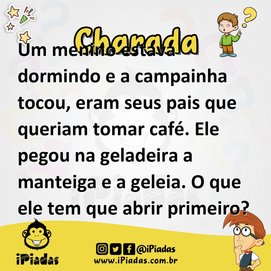 Ilustração de Um menino estava dormindo e a campainha tocou, eram seus pais que queriam tomar café. Ele pegou na geladeira a manteiga e a geleia. O que ele tem que abrir primeiro? no iPiadas