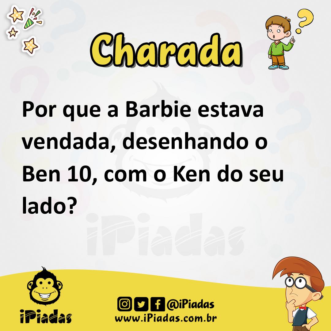 Ilustração de Por que a Barbie estava vendada, desenhando o Ben 10, com o Ken do seu lado? no iPiadas