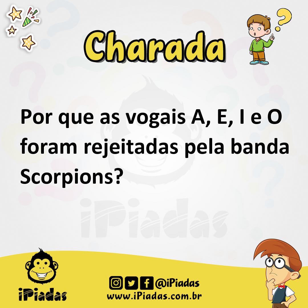 Ilustração de Por que as vogais A, E, I e O foram rejeitadas pela banda Scorpions? no iPiadas