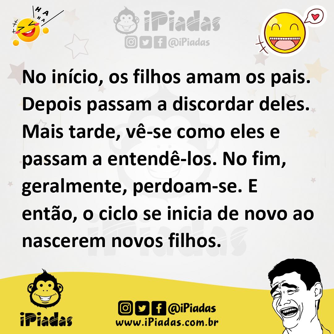Ilustração de No início, os filhos amam os pais. Depois passam a discordar deles. Ma... no iPiadas
