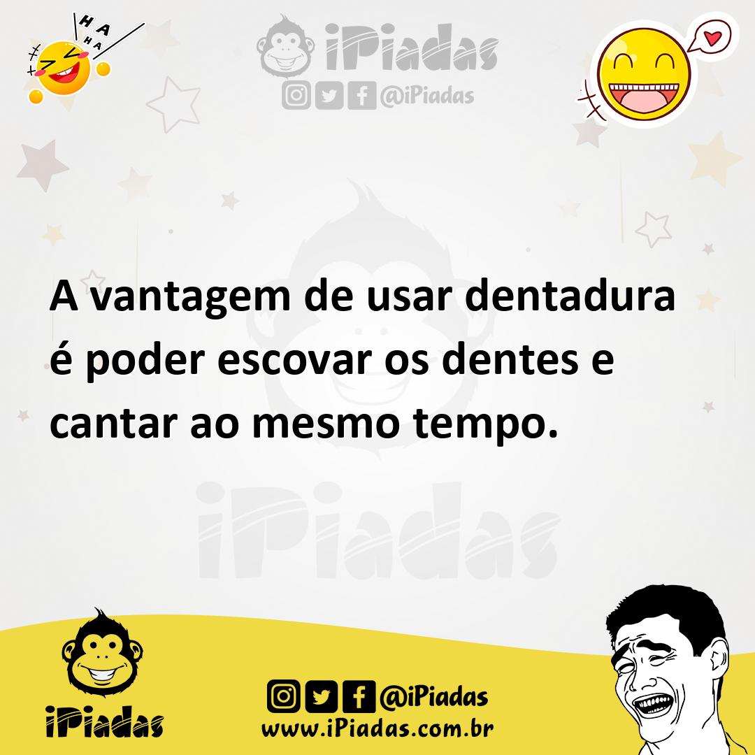 Ilustração de A vantagem de usar dentadura é poder escovar os dentes e cantar ao mes... no iPiadas