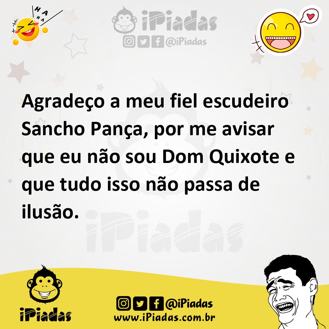Ilustração de Agradeço a meu fiel escudeiro Sancho Pança, por me avisar que eu não s... no iPiadas