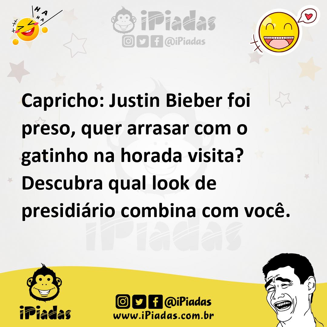 Ilustração de Capricho: Justin Bieber foi preso, quer arrasar com o gatinho na horad... no iPiadas