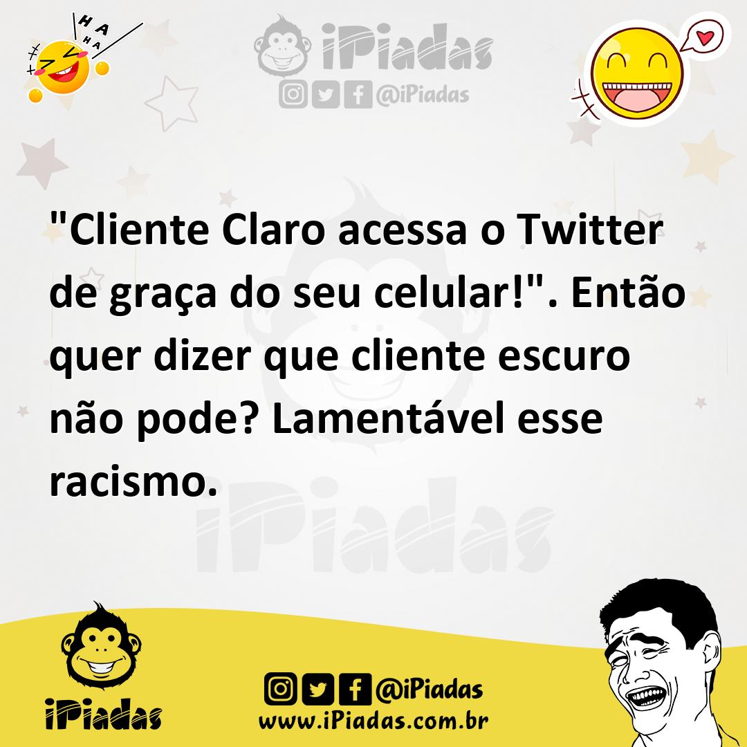 Ilustração de "Cliente Claro acessa o Twitter de graça do seu celular!". Então quer... no iPiadas