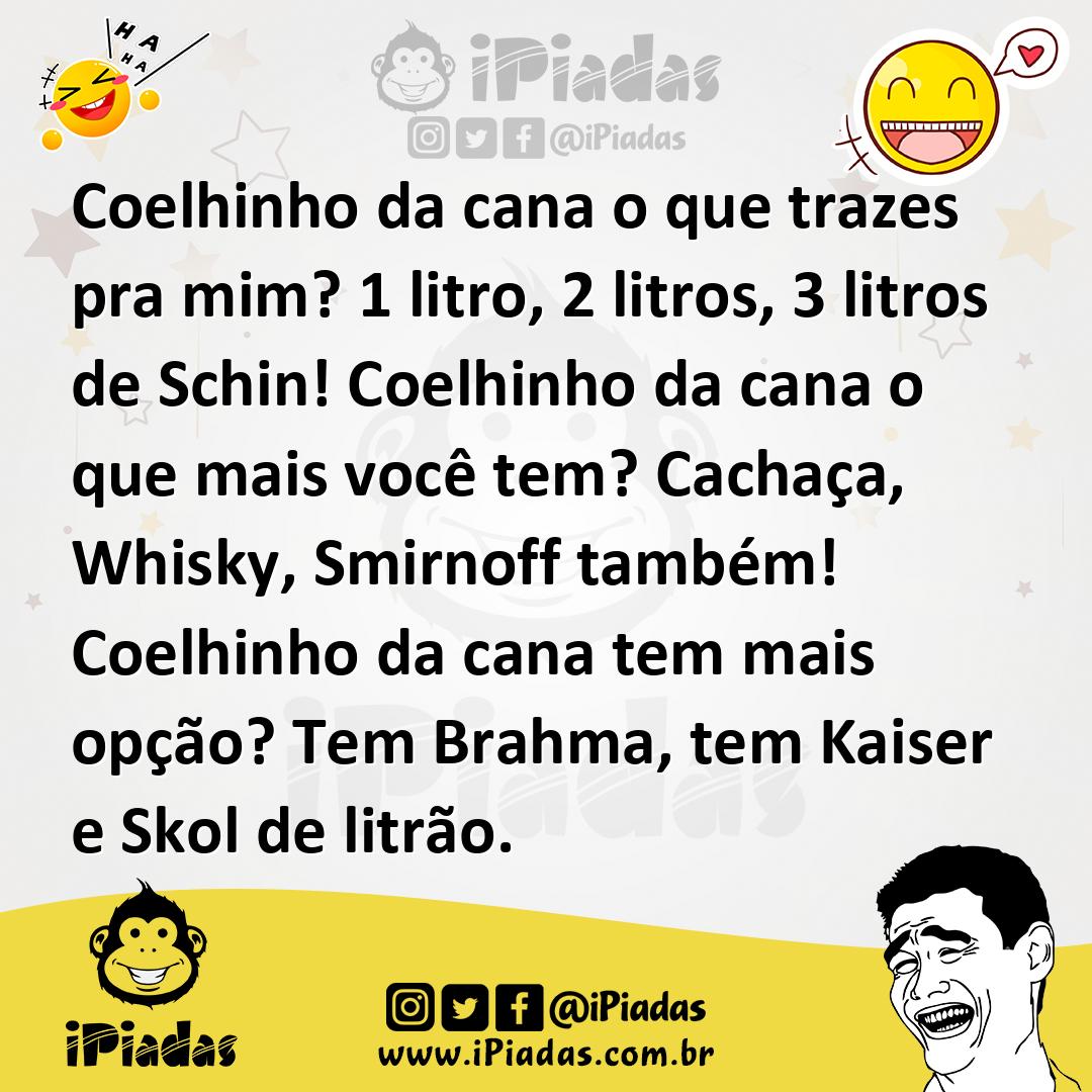 Ilustração de Coelhinho da cana o que trazes pra mim? 1 litro, 2 litros, 3 litros de... no iPiadas