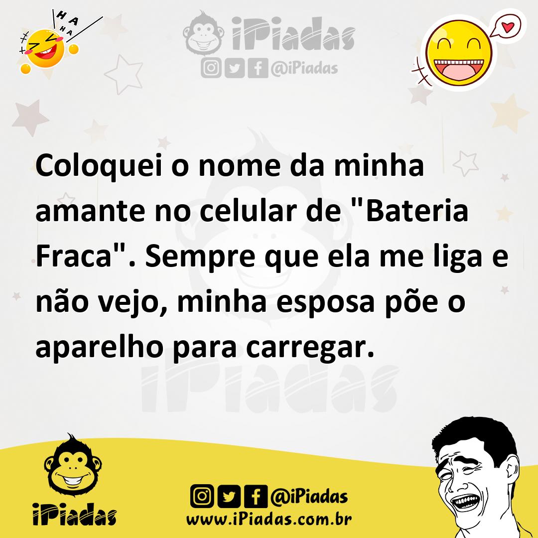 Ilustração de Coloquei o nome da minha amante no celular de "Bateria Fraca". Sempre... no iPiadas