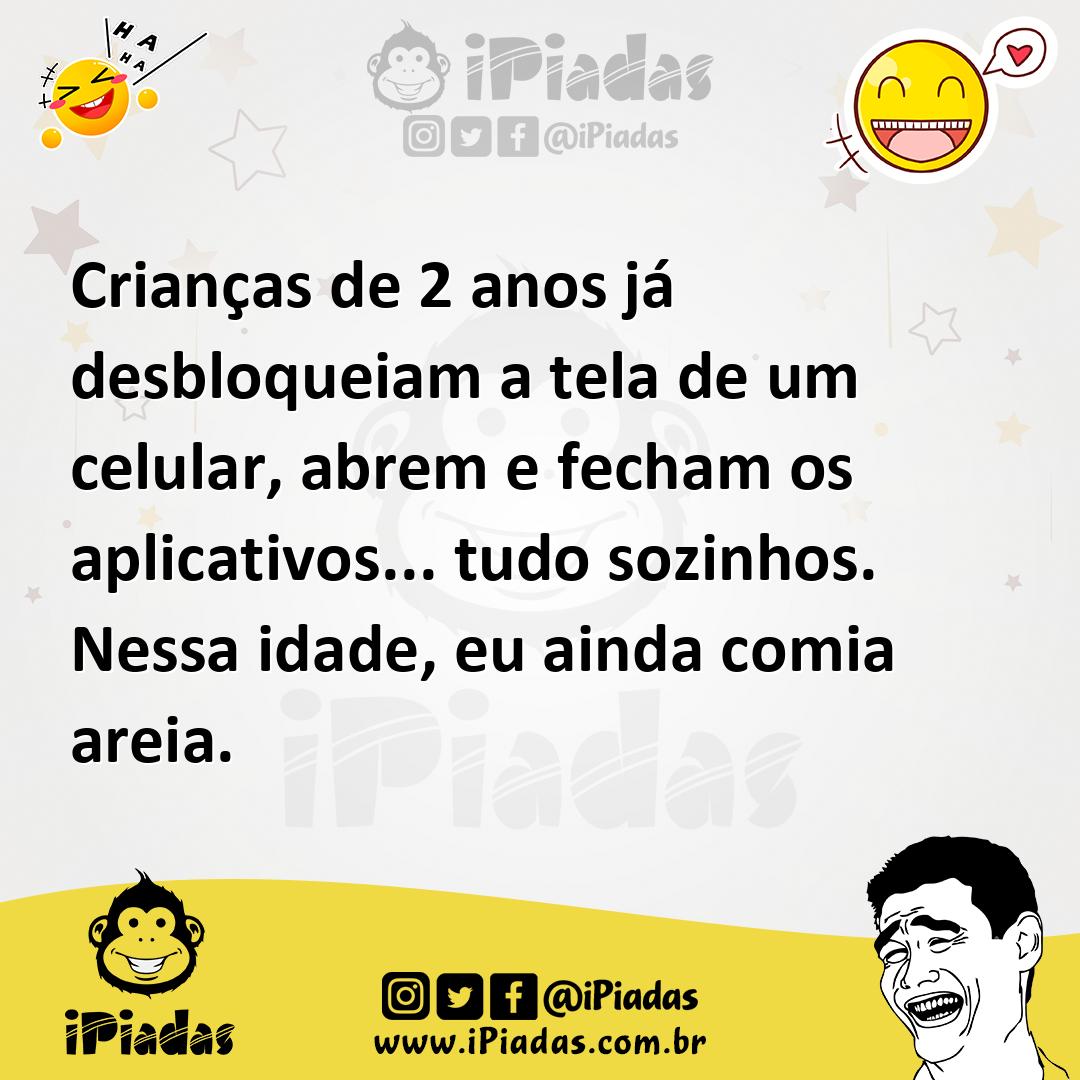 Ilustração de Crianças de 2 anos já desbloqueiam a tela de um celular, abrem e fecha... no iPiadas
