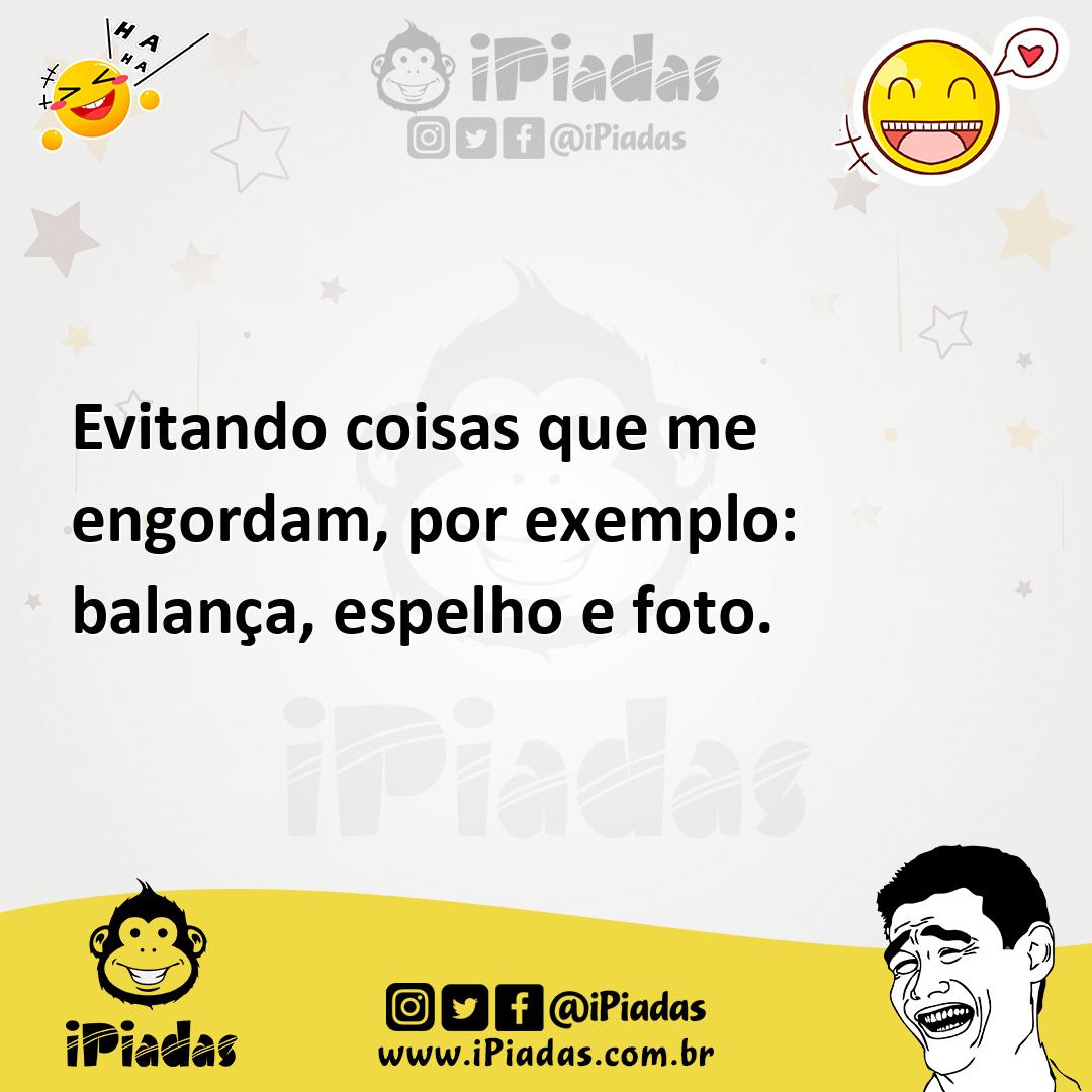 Ilustração de Evitando coisas que me engordam, por exemplo: balança, espelho e foto. no iPiadas