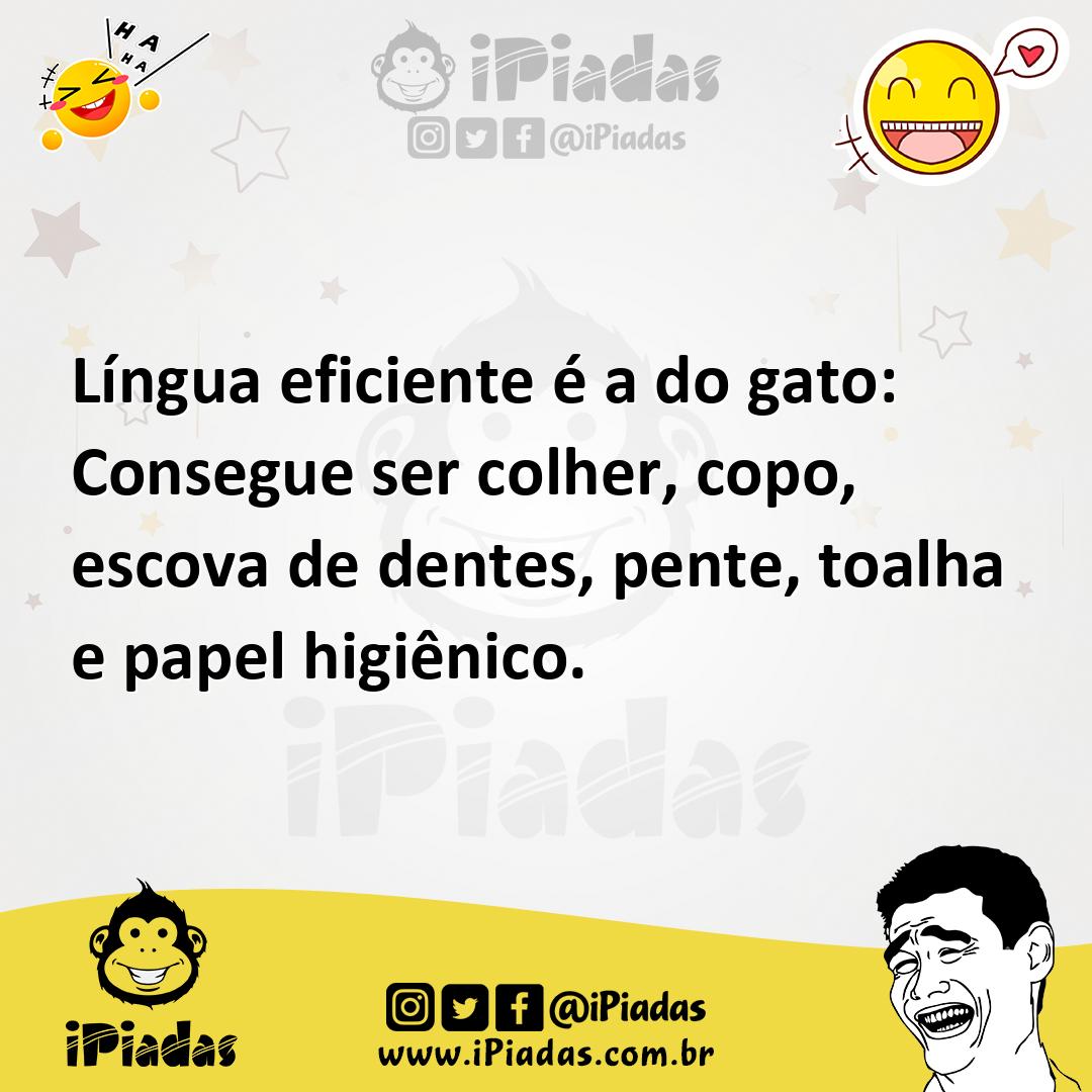 Ilustração de Língua eficiente é a do gato: Consegue ser colher, copo, escova de den... no iPiadas