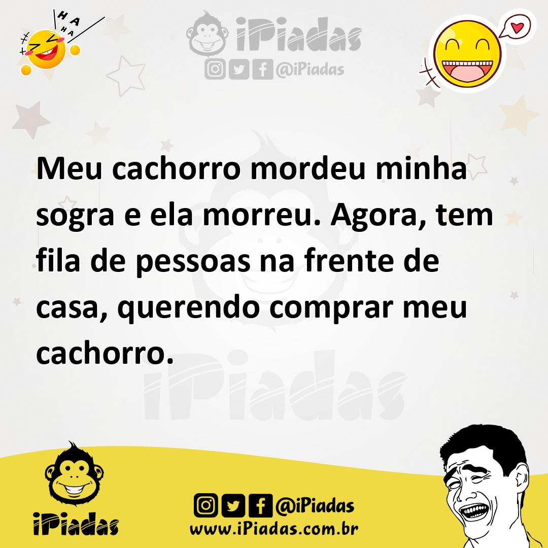 Ilustração de Meu cachorro mordeu minha sogra e ela morreu. Agora, tem fila de pesso... no iPiadas
