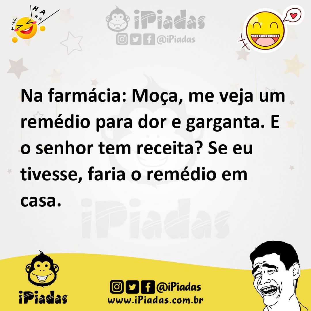 Ilustração de Na farmácia: Moça, me veja um remédio para dor e garganta. E o senhor... no iPiadas