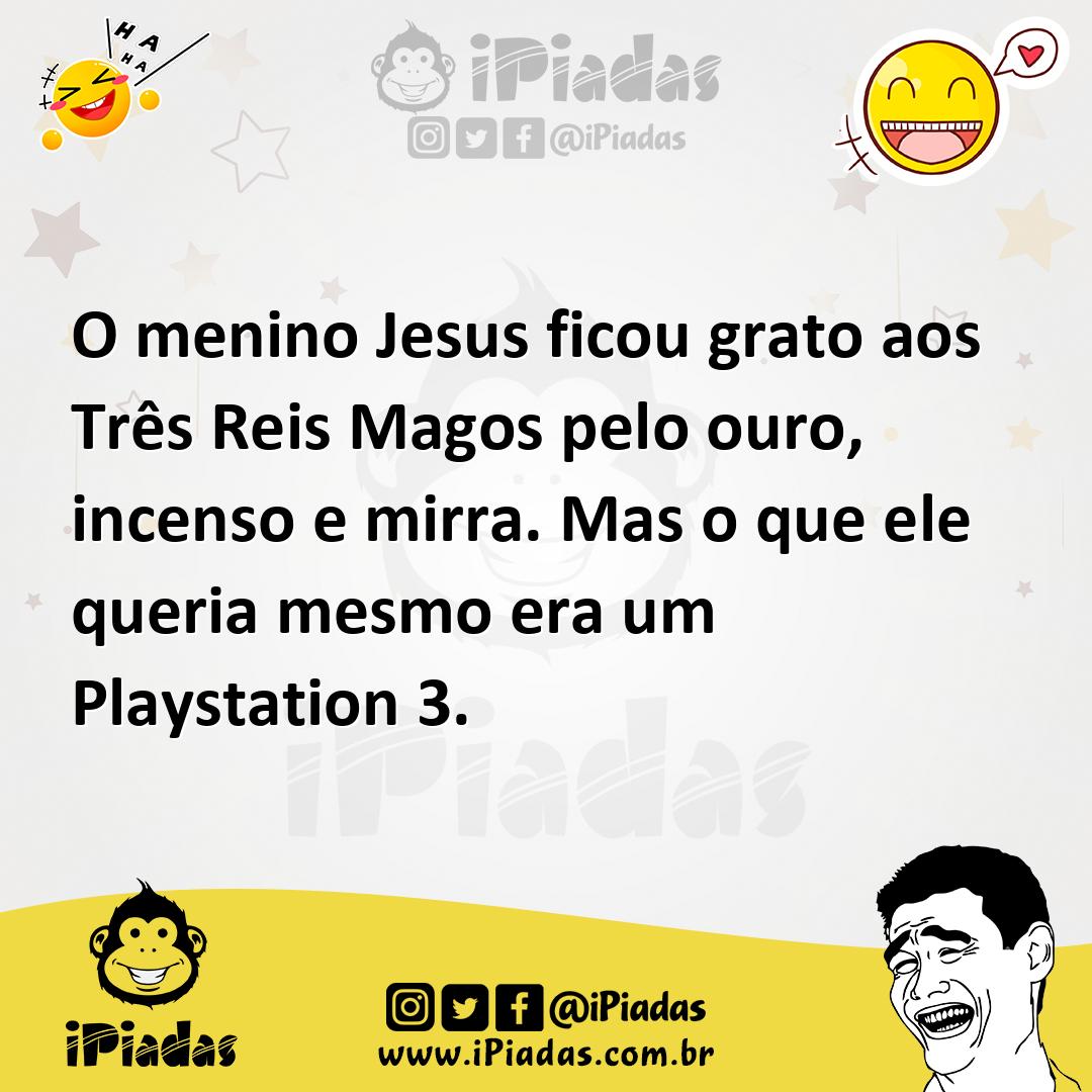 Ilustração de O menino Jesus ficou grato aos Três Reis Magos pelo ouro, incenso e mi... no iPiadas
