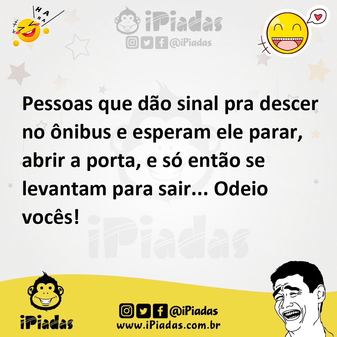 Ilustração de Pessoas que dão sinal pra descer no ônibus e esperam ele parar, abrir... no iPiadas