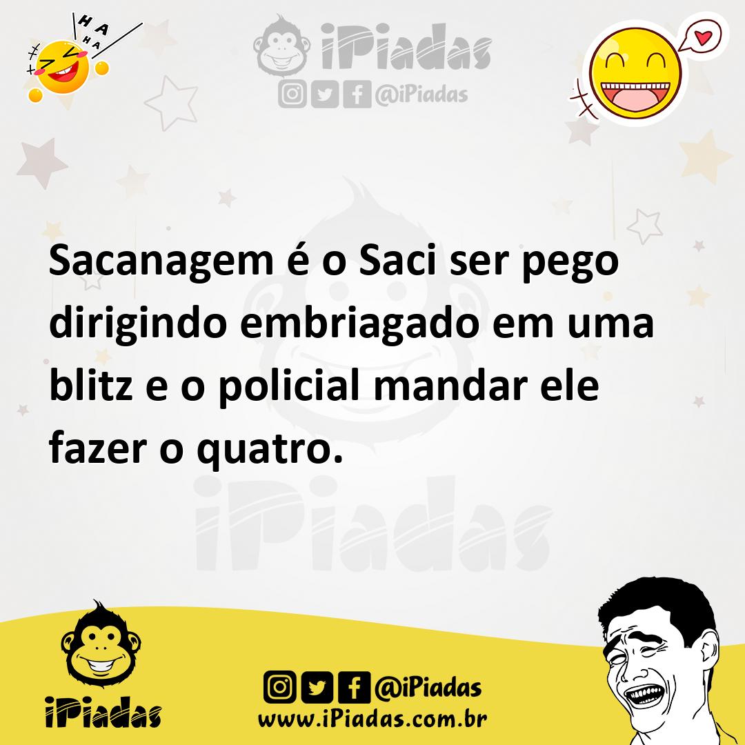 Ilustração de Sacanagem é o Saci ser pego dirigindo embriagado em uma blitz e o poli... no iPiadas