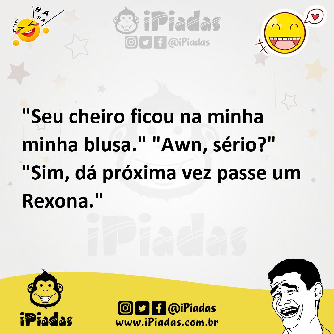 Ilustração de "Seu cheiro ficou na minha minha blusa." "Awn, sério?" "Sim, dá próxim... no iPiadas