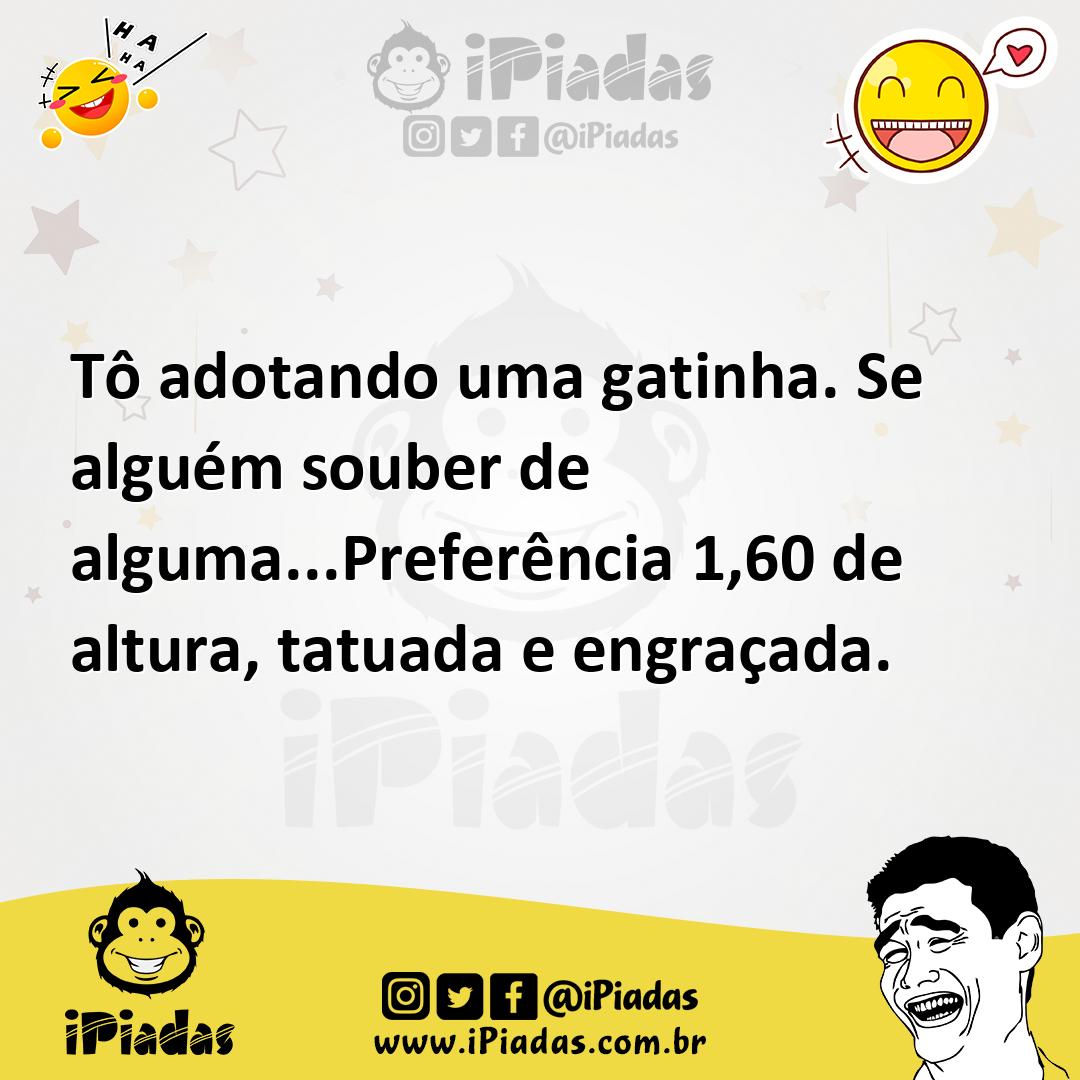 Ilustração de Tô adotando uma gatinha. Se alguém souber de alguma...Preferência 1,60... no iPiadas