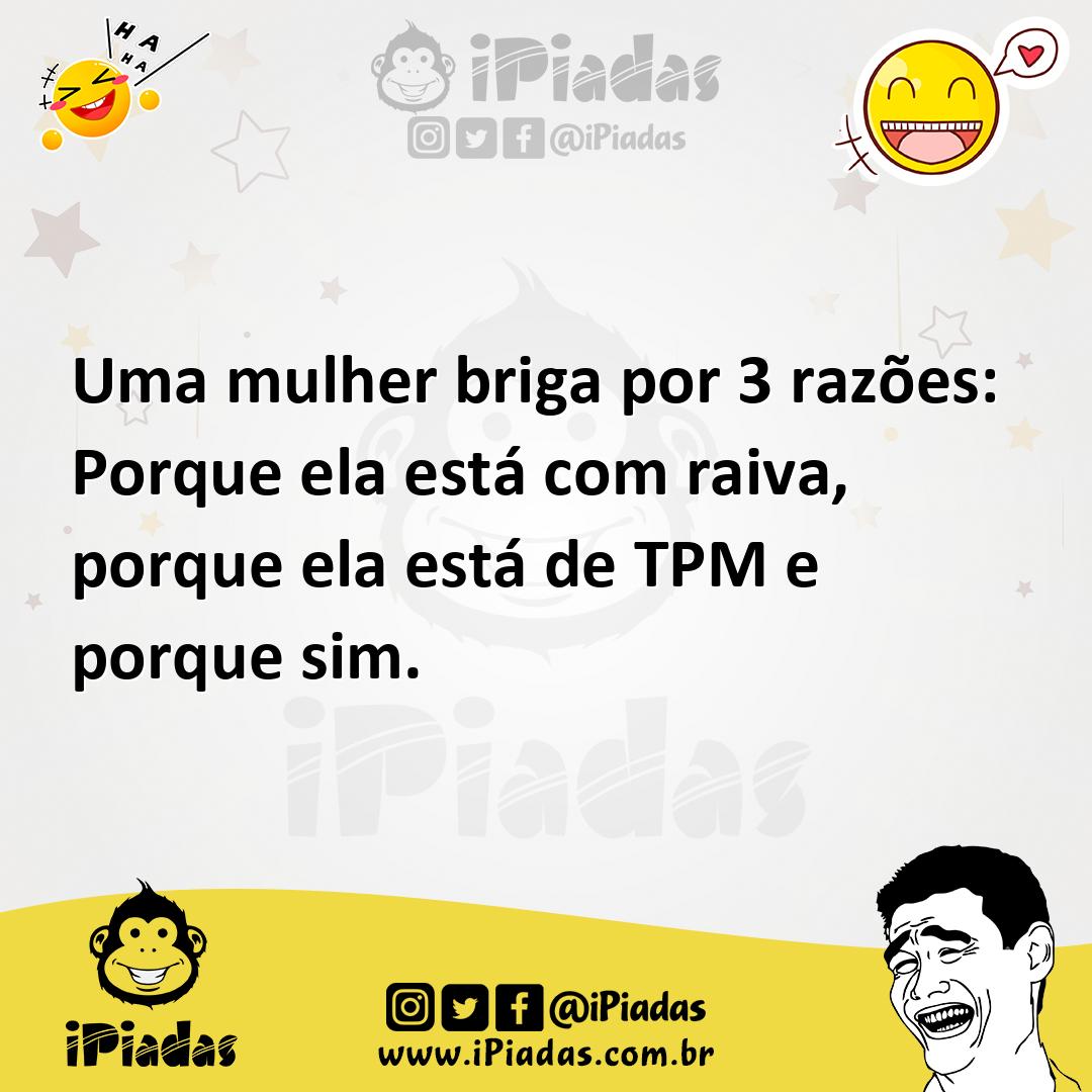 Ilustração de Uma mulher briga por 3 razões: Porque ela está com raiva, porque ela e... no iPiadas