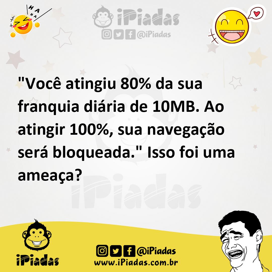 Ilustração de "Você atingiu 80% da sua franquia diária de 10MB. Ao atingir 100%, sua... no iPiadas
