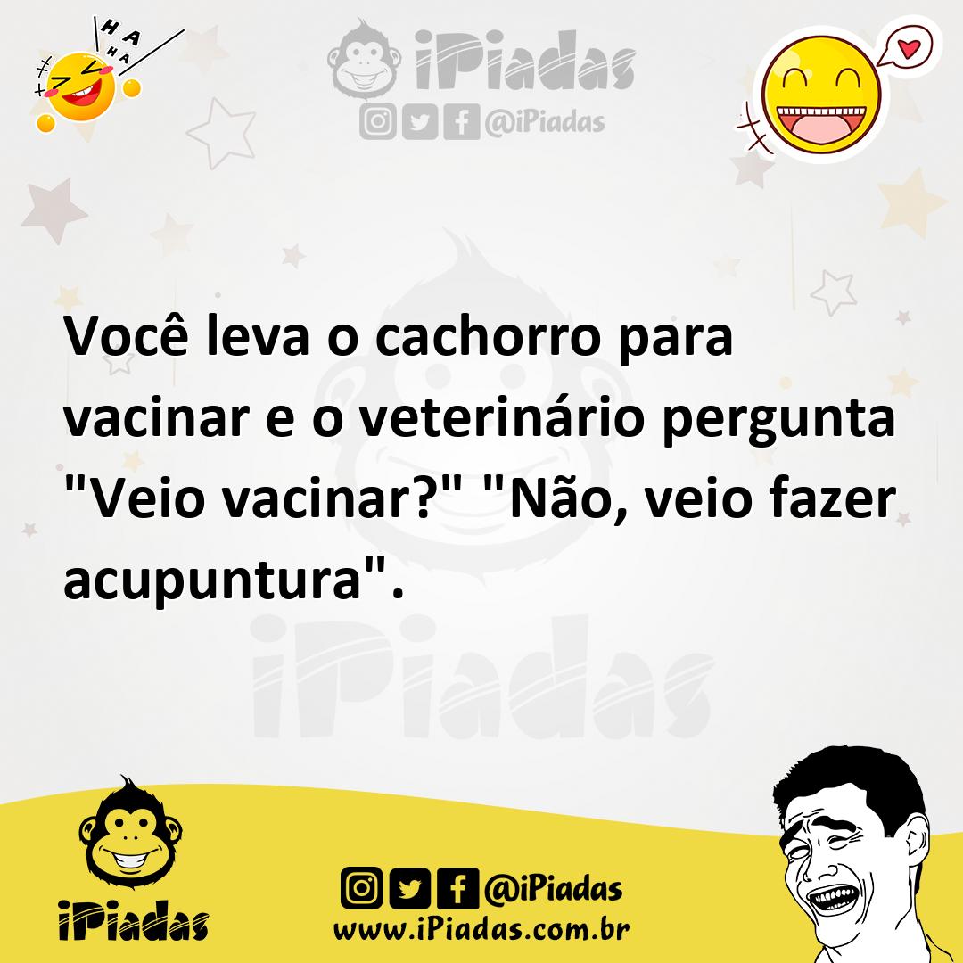Ilustração de Você leva o cachorro para vacinar e o veterinário pergunta "Veio vacin... no iPiadas