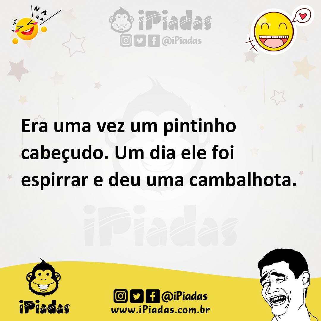 Ilustração de Era uma vez um pintinho cabeçudo. Um dia ele foi espirrar e deu uma ca... no iPiadas