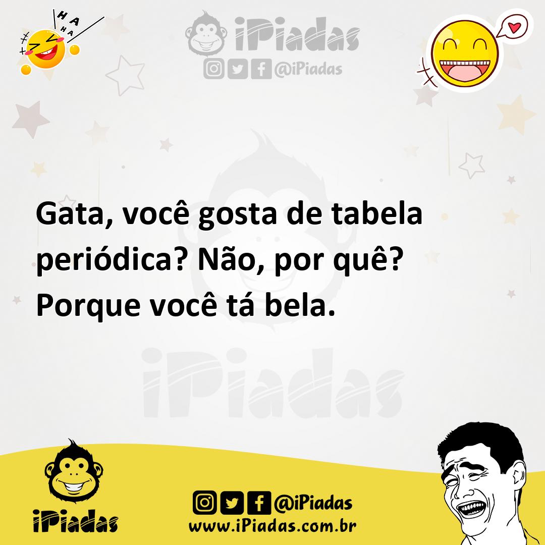 Ilustração de Gata, você gosta de tabela periódica? Não, por quê? Porque você tá bel... no iPiadas
