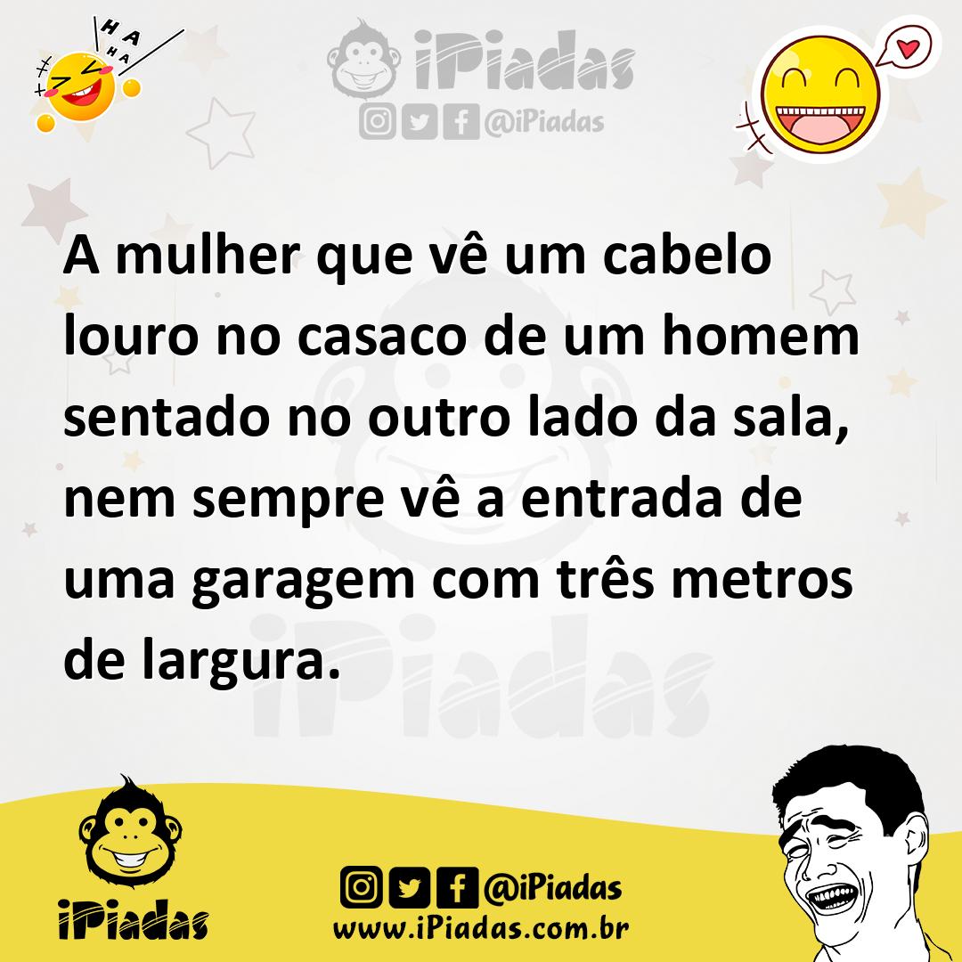 Ilustração de A mulher que vê um cabelo louro no casaco de um homem sentado no outro... no iPiadas