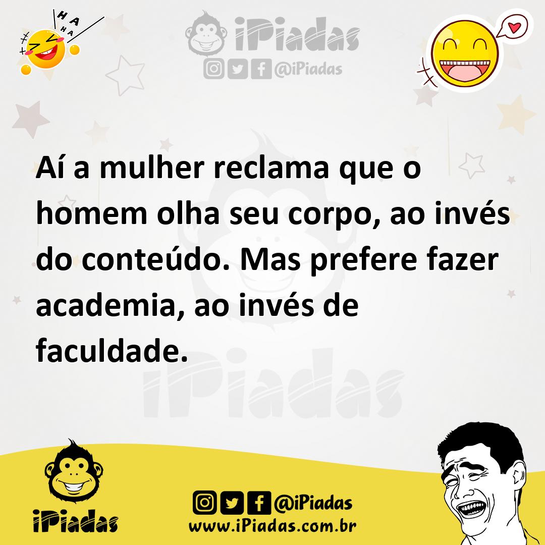 Ilustração de Aí a mulher reclama que o homem olha seu corpo, ao invés do conteúdo.... no iPiadas