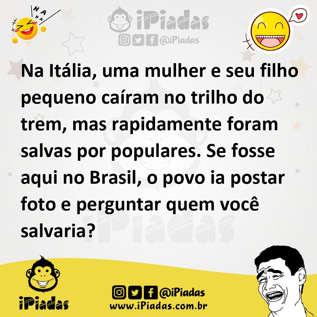 Ilustração de Na Itália, uma mulher e seu filho pequeno caíram no trilho do trem, ma... no iPiadas