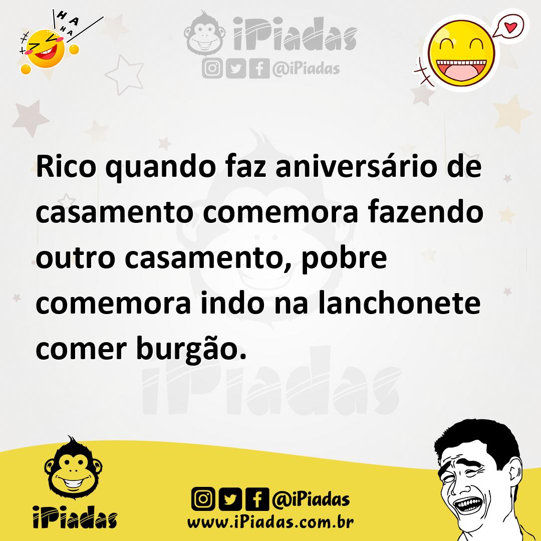 Ilustração de Rico quando faz aniversário de casamento comemora fazendo outro casame... no iPiadas