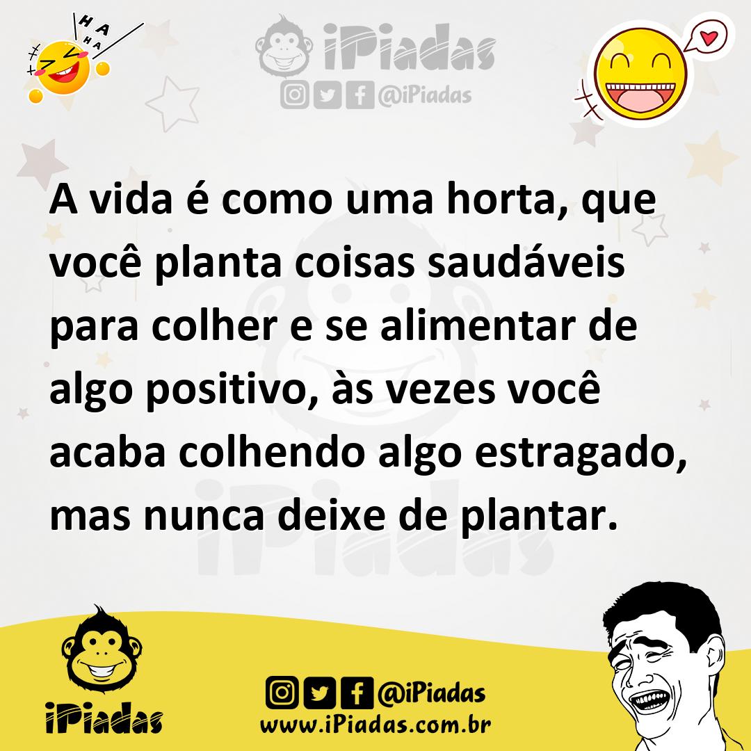 Ilustração de A vida é como uma horta, que você planta coisas saudáveis para colher... no iPiadas