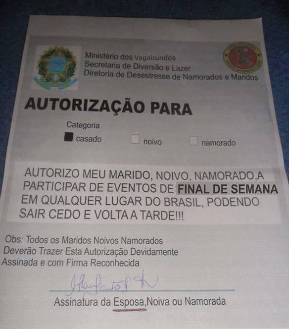 Imagem engraçada Autorização Para o Final de Semana no iPiadas