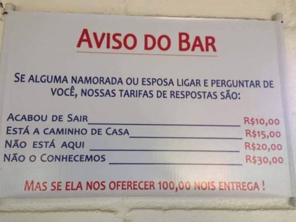 Imagem engraçada Aviso do Bar