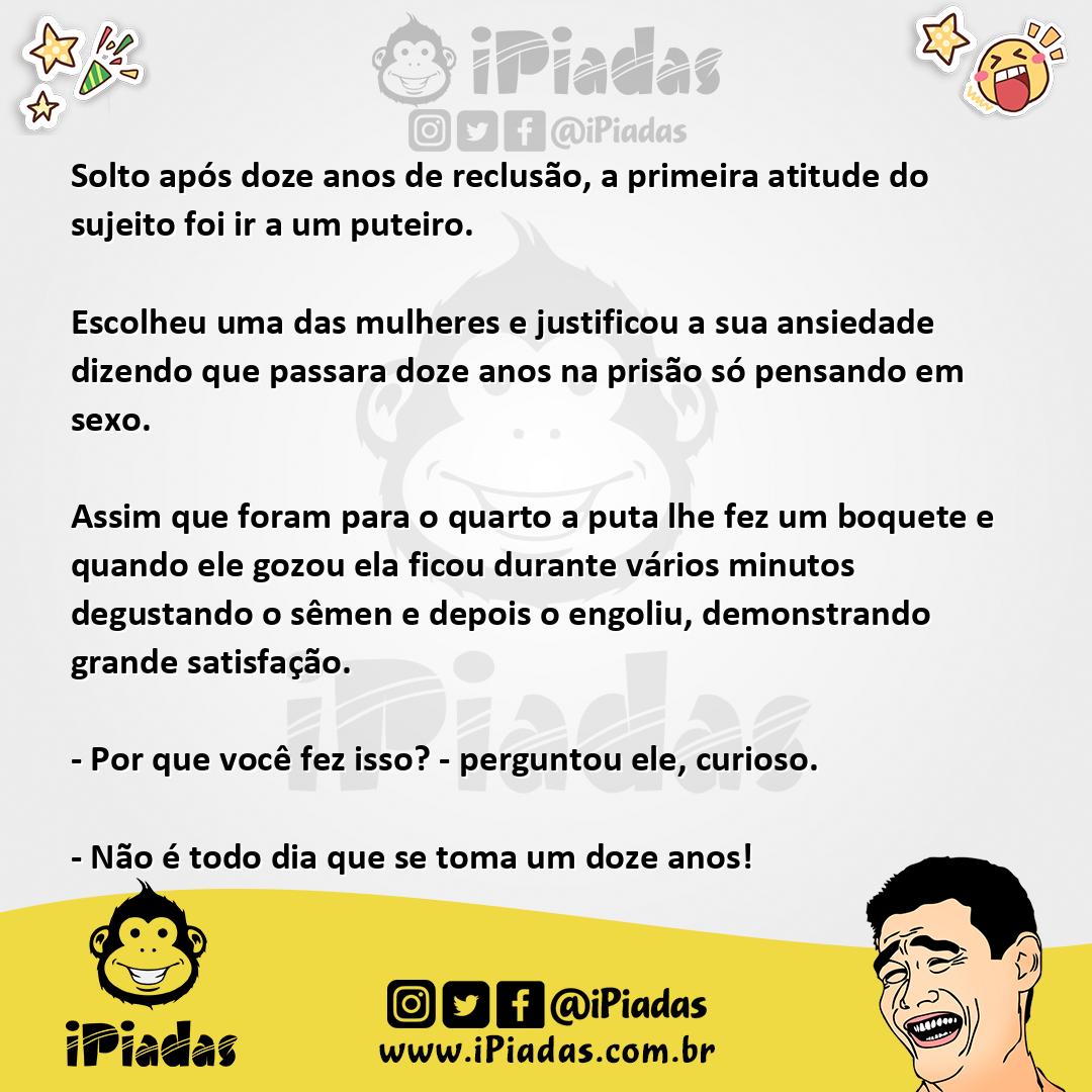 Ilustração da piada Após Doze Anos de Prisão no iPiadas