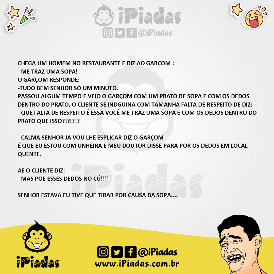 Ilustração da piada Dedo na sopa no iPiadas