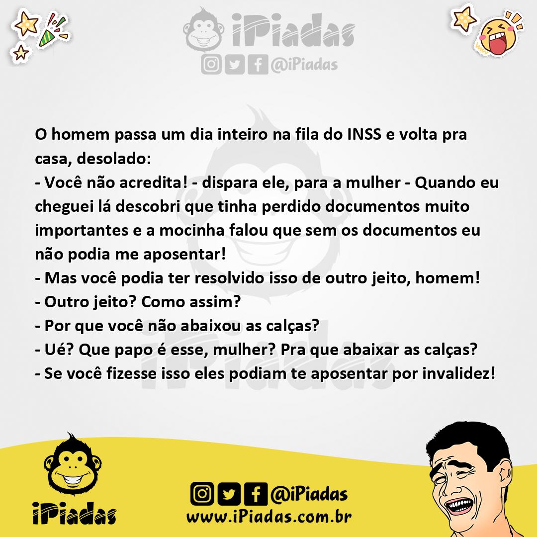 Ilustração da piada Na Fila do INSS no iPiadas