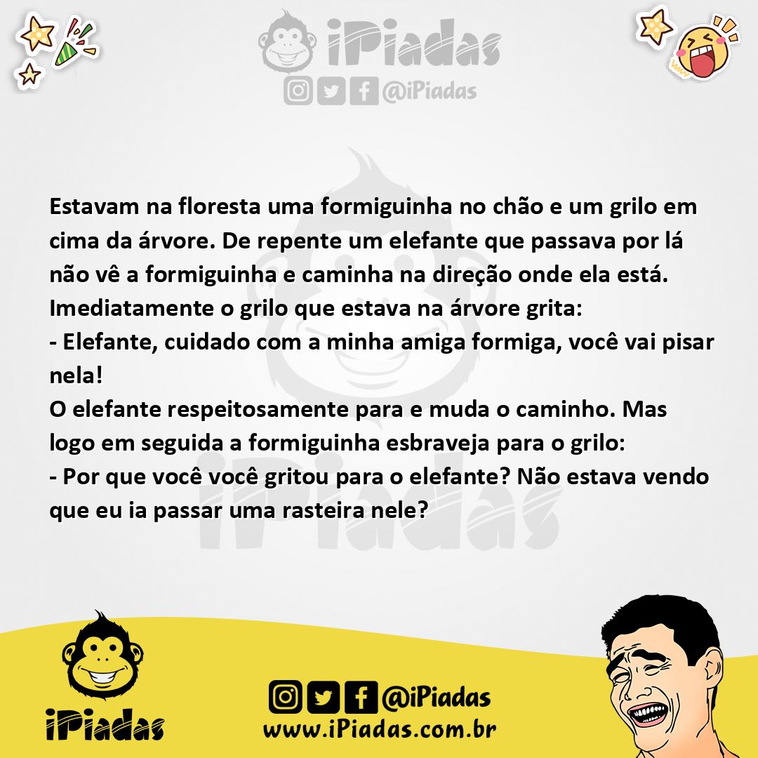 Ilustração da piada A Formiga, o Grilo e o Elefante no iPiadas