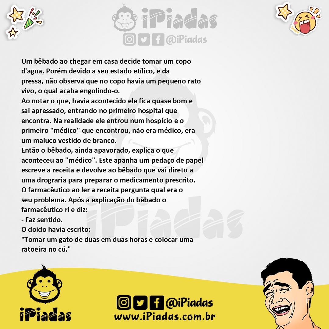 Ilustração da piada Bêbado engole um rato no iPiadas