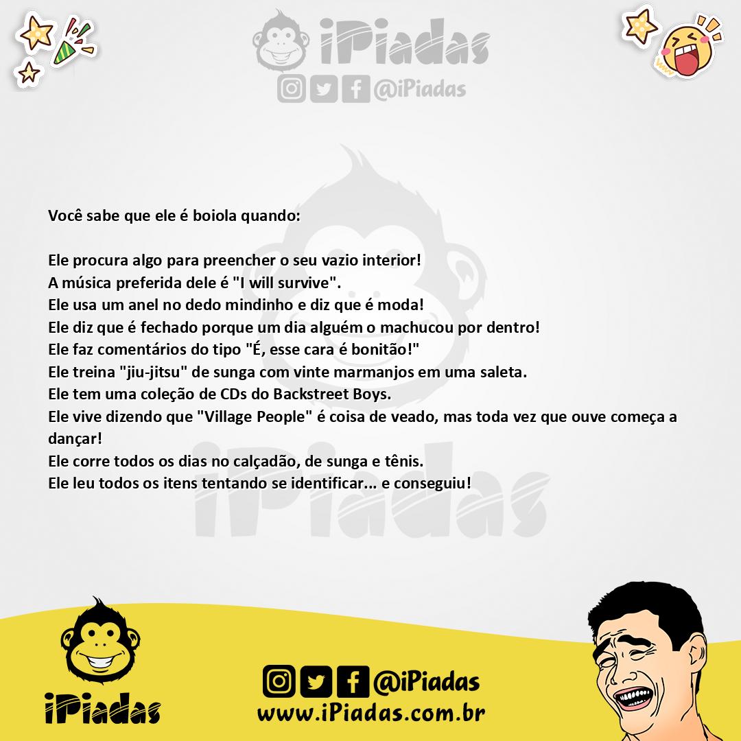 Ilustração da piada Você sabe que ele é boiola quando no iPiadas