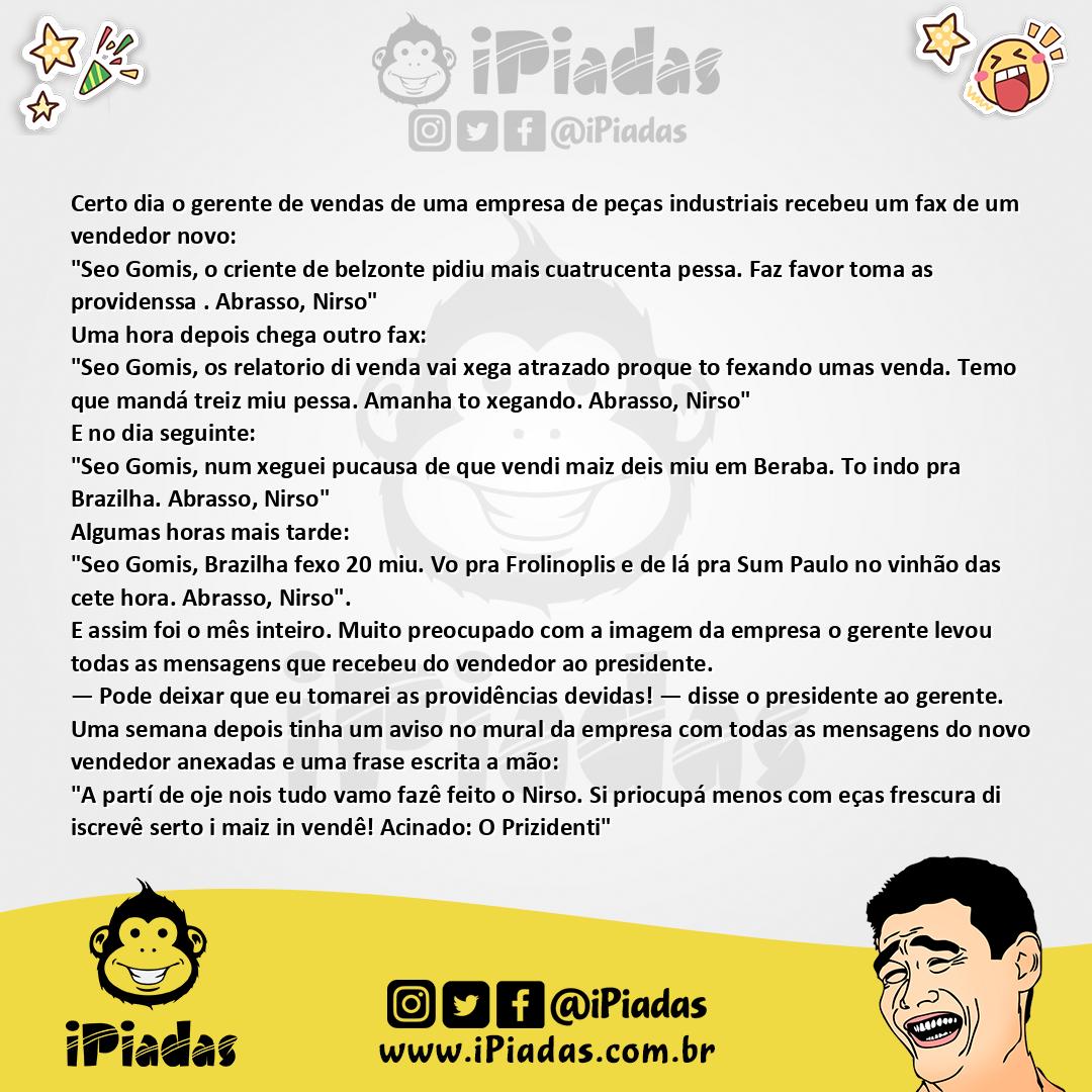 Ilustração da piada Novo Vendedor no iPiadas