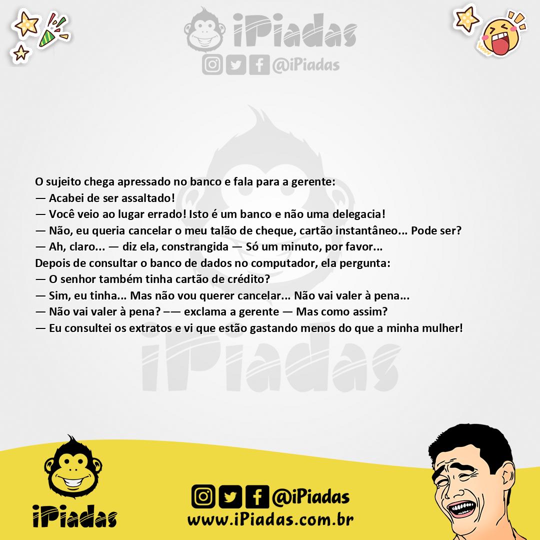 Ilustração da piada Cancelamento no Banco no iPiadas